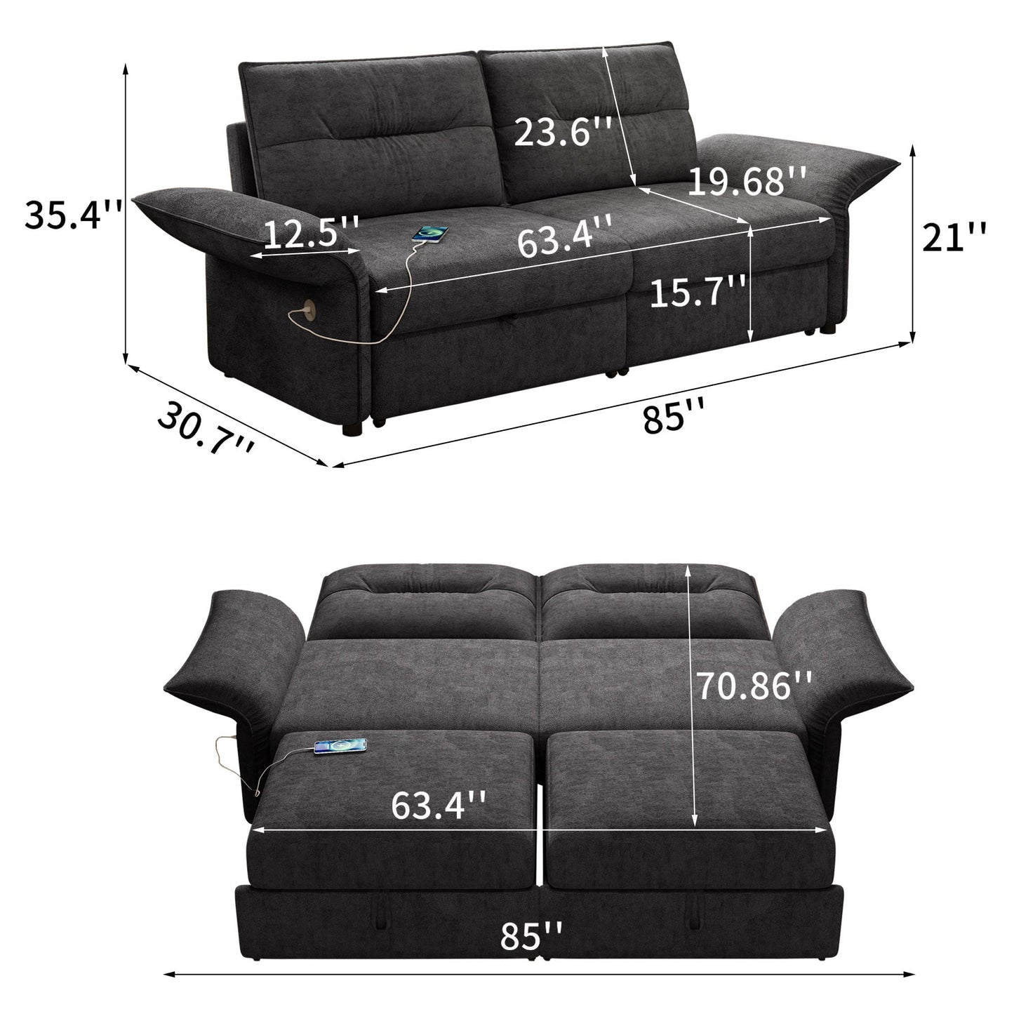 Sofa Bed With Convertible Design, Living Room Furniture Home Essentials