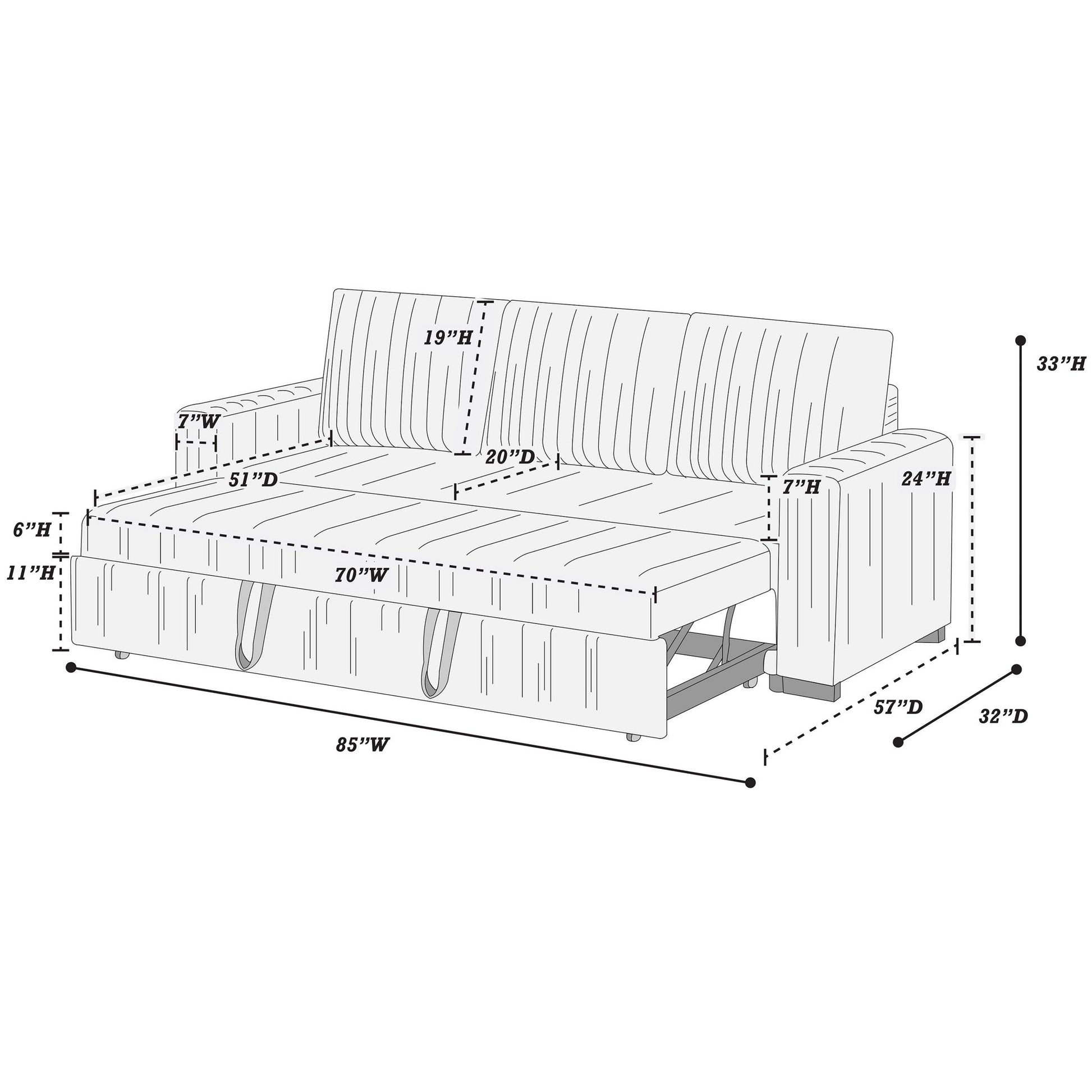 Convertible Sleeper Sofa With Pull Out Bed, Upholstery, Square Arms - Dark Gray Home Essentials