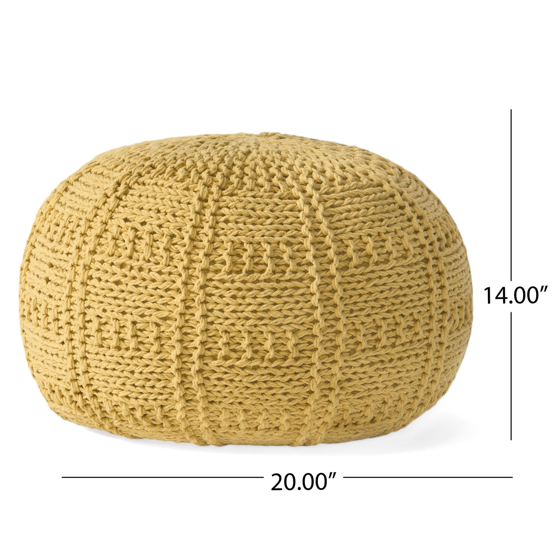 Yuny - Knitted Cotton Round Pouf With Modern Design - Yellow Noble House