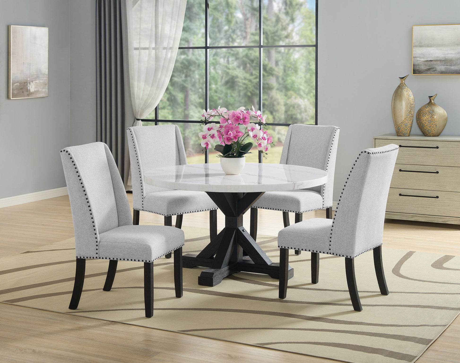 Varley - 5 Piece Round Dining Room Set - White / Gray Crown Mark