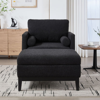 Farmhouse Upholstered Accent Chair With Ottoman, Reversible Lid Coffee Table Home Essentials