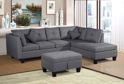 Sectional Sofa Set For Living Room With Right Hand Chaise Lounge And Storage Ottoman - Gray Home Essentials