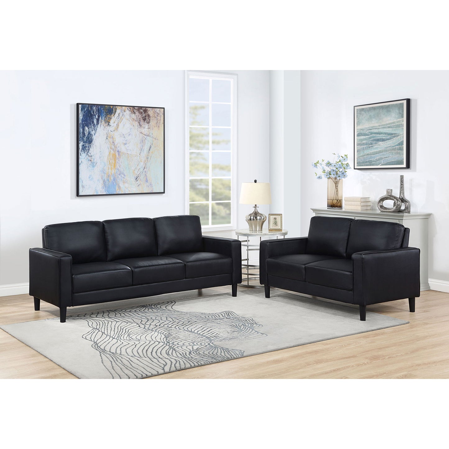Ruth - 2 Piece Track Arm Sofa Set With Cushions - Black Furniture Max