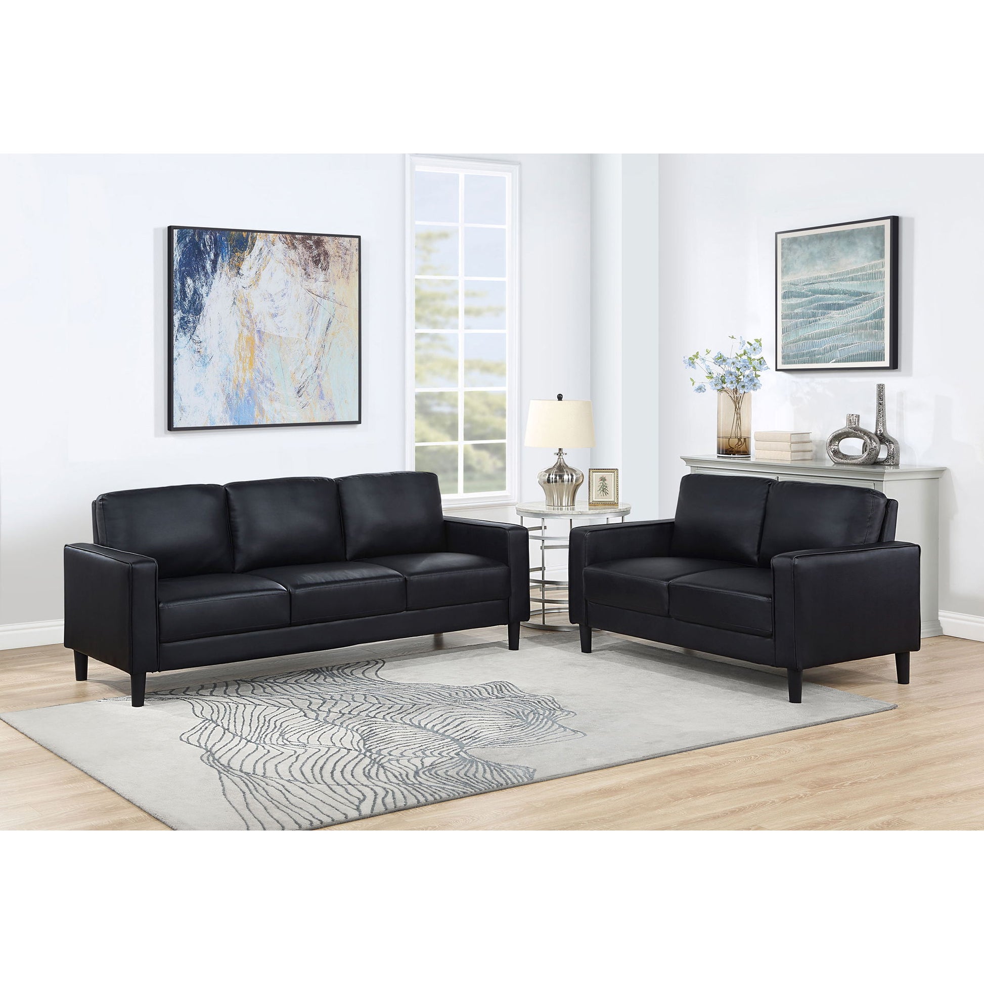 Ruth - 2 Piece Track Arm Sofa Set With Cushions - Black Furniture Max