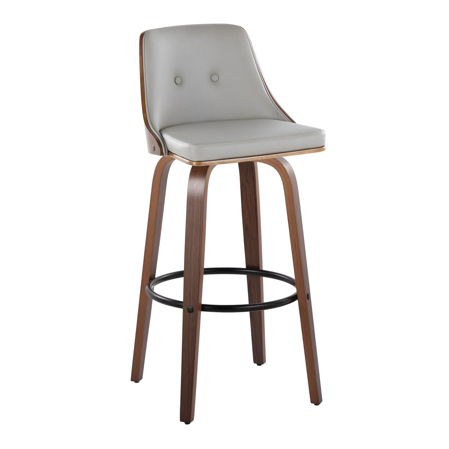 Gianna - Mid-Century Modern Fixed Height Barstool & Swivel With Round Footrest (Set of 2) - Walnut / Light Gray Lumi Source