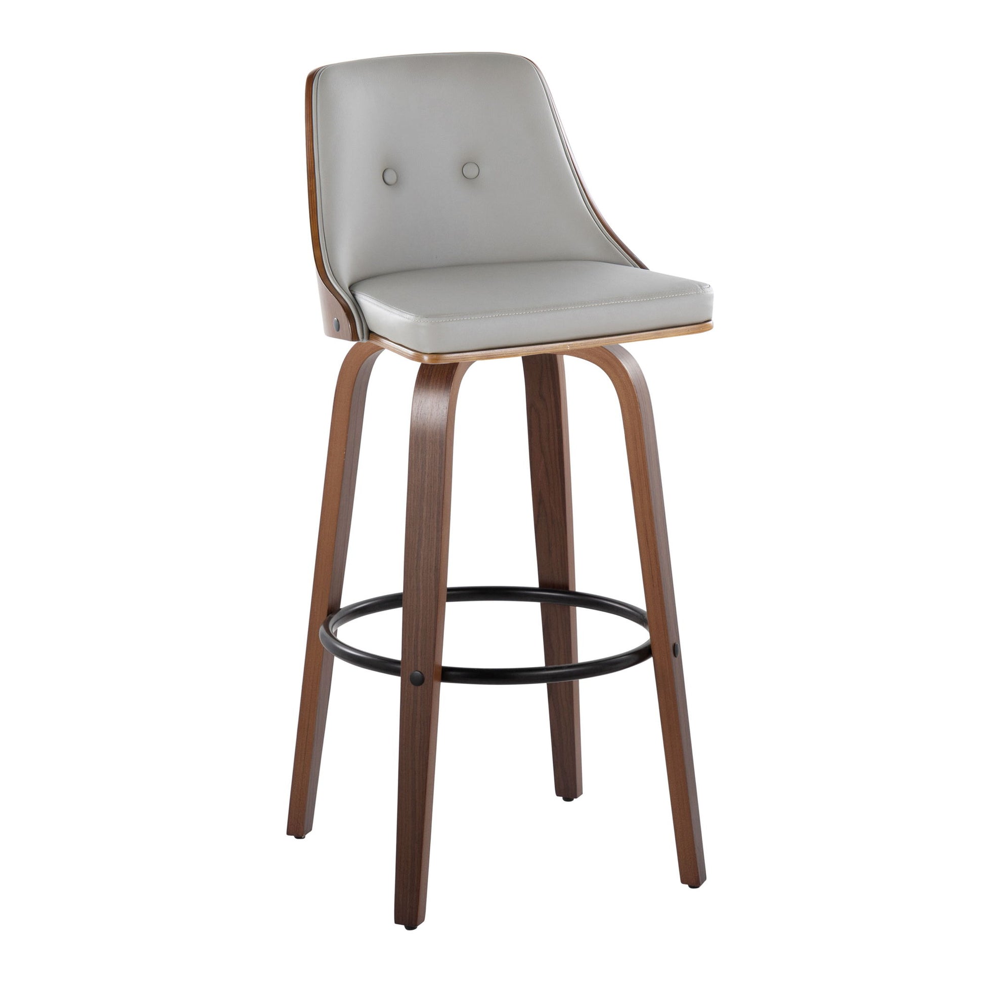 Gianna - Mid-Century Modern Fixed Height Barstool & Swivel With Round Footrest (Set of 2) - Walnut / Light Gray Lumi Source