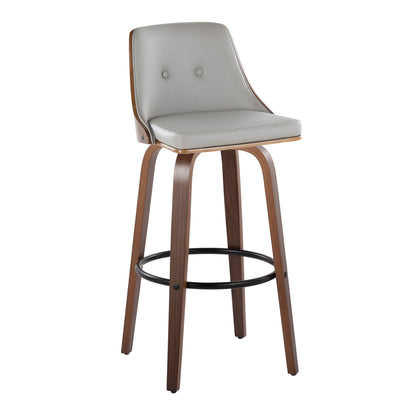 Gianna - Mid-Century Modern Fixed Height Barstool & Swivel With Round Footrest (Set of 2) - Walnut / Light Gray Lumi Source