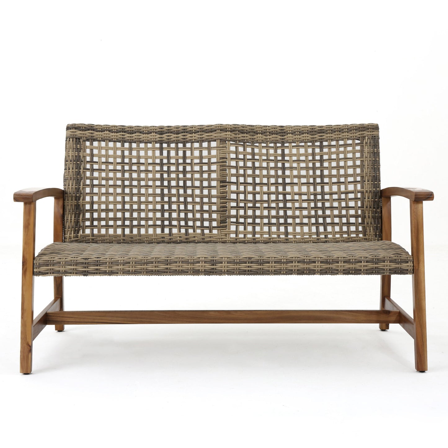 Outdoor Rattan Loveseat With Wooden Legs - Brown Noble House