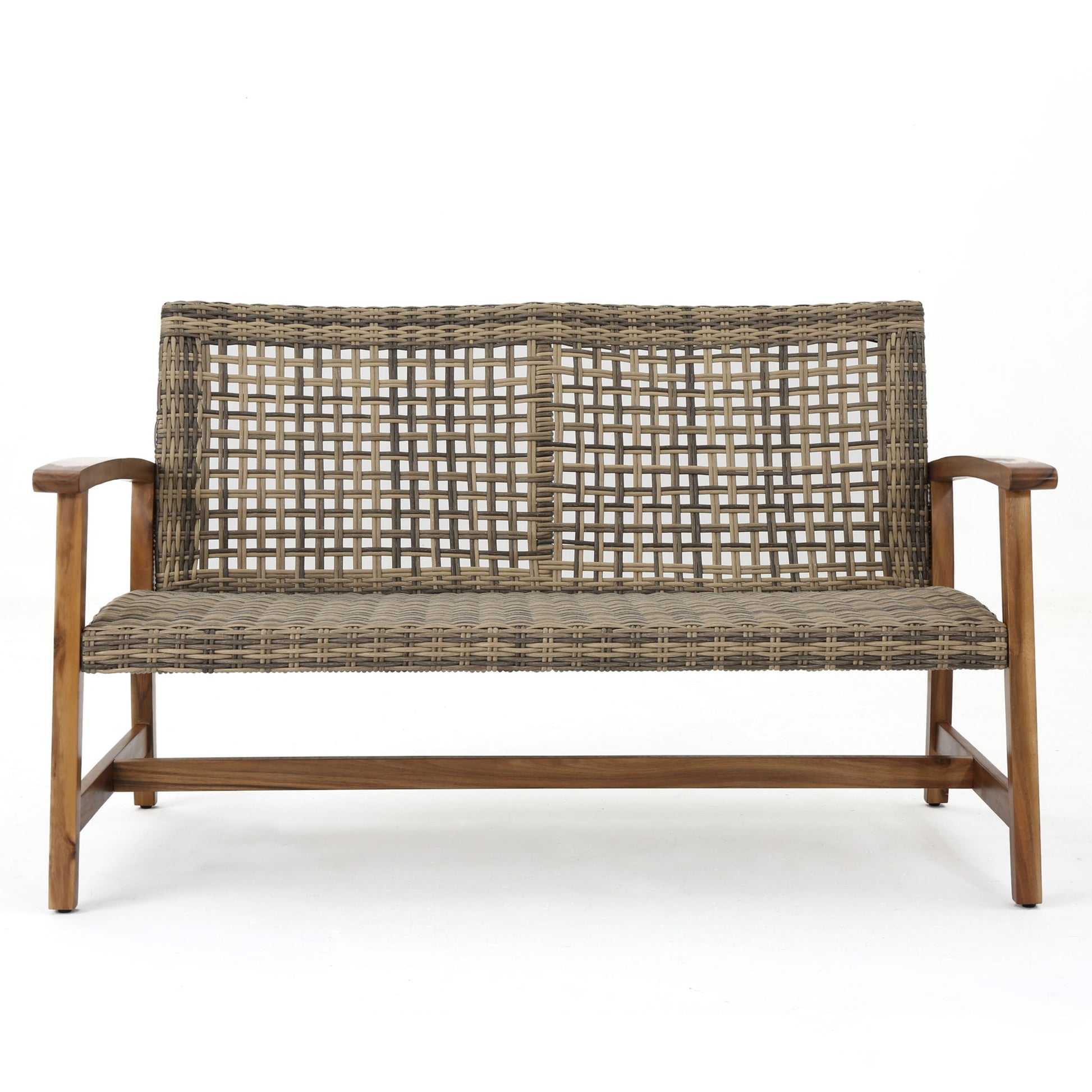 Outdoor Rattan Loveseat With Wooden Legs - Brown Noble House