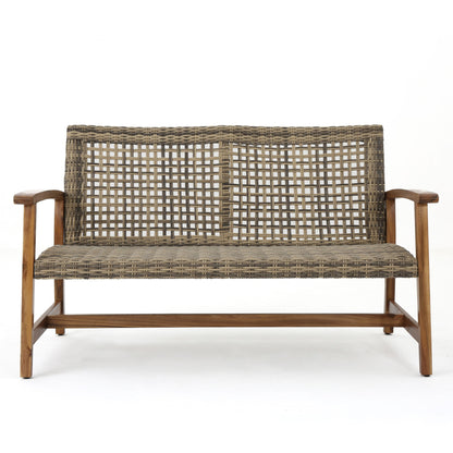 Outdoor Rattan Loveseat With Wooden Legs - Brown Noble House