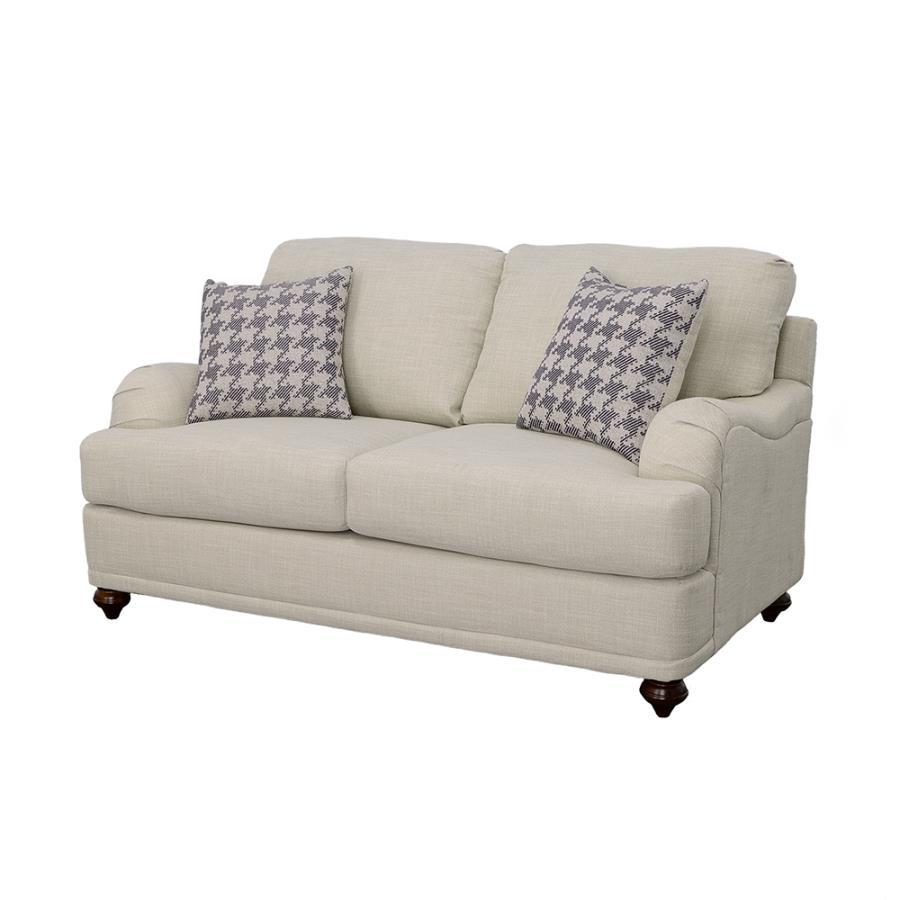 Glenn - Upholstered English Arm Loveseat - Light Gray And Blue CoasterElevations