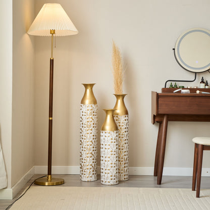 Mother's Day Gift Set Gilded White 3D Relief Flower Metal Vase Set - White / Gold Daily Nest