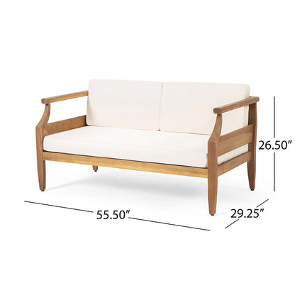 Alluvion - 4 Piece Wood Outdoor Patio Conversation Set With Cream Cushions - Teak / Beige Noble House