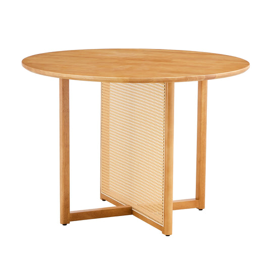 Chinese Countryside Retro Solid Wood Round Table, Simple Modern Imitation Rattan Table - Wood Home Essentials