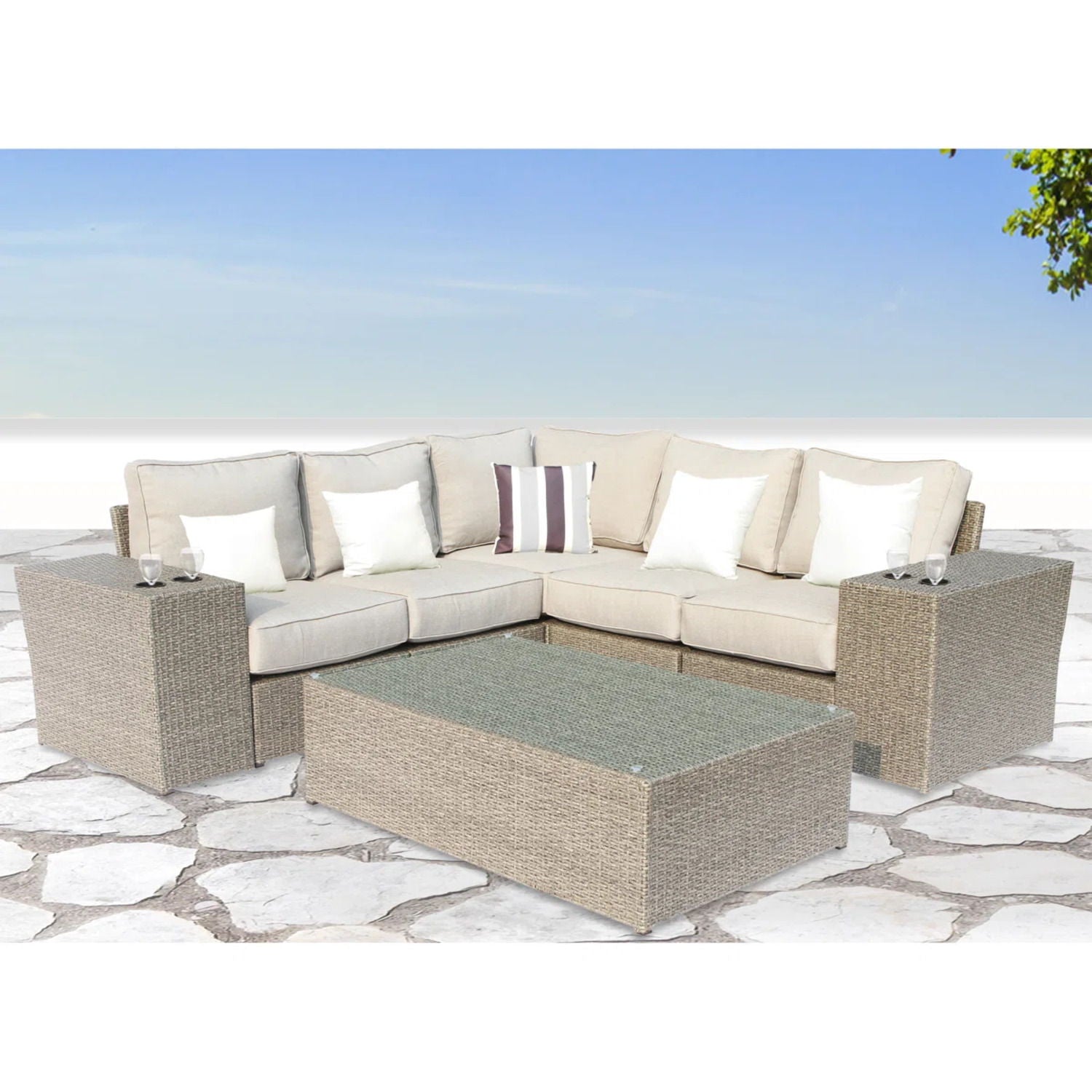 Outdoor Wicker Sectional With Weather Resistant Cushions And Table LSI Patio Furniture