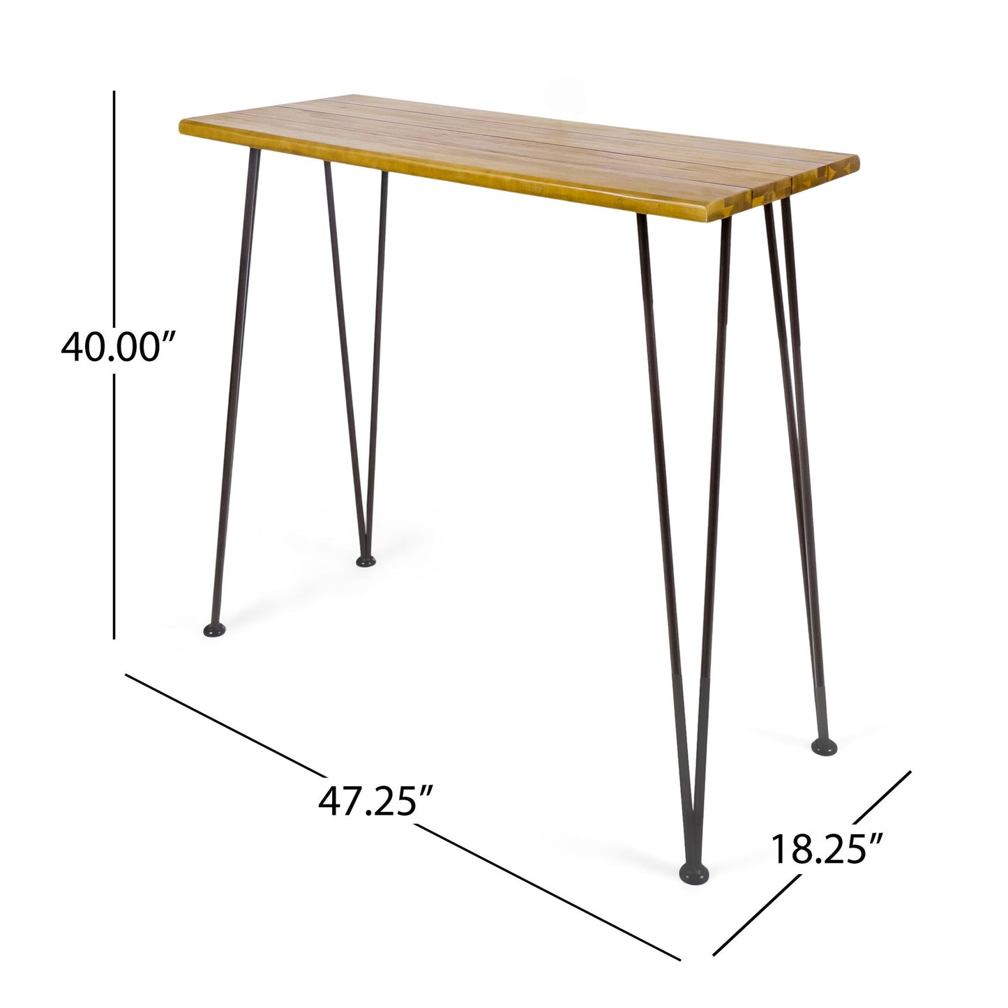 Dione Outdoor Industrial Acacia Wood Bar Set With Metal Frame And Slat Paneling - Brown Noble House