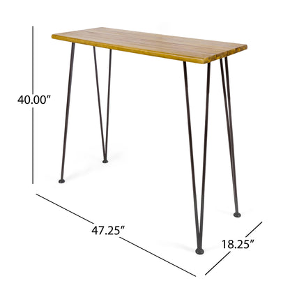 Dione Outdoor Industrial Acacia Wood Bar Set With Metal Frame And Slat Paneling - Brown Noble House