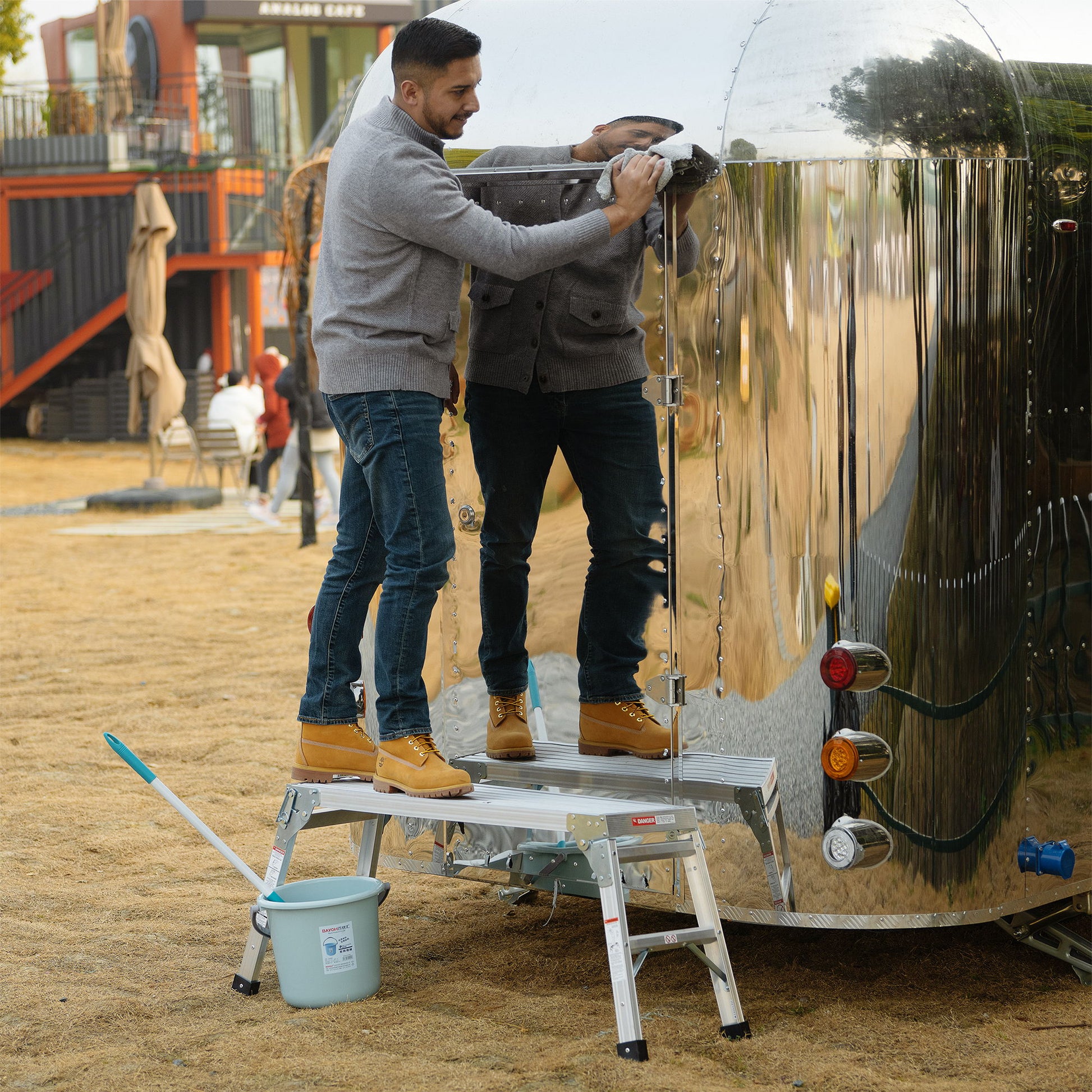 Work Platform Aluminum Portable Bench Folding Ladder Ansi Capacity 225 Lbs 40" - Gray Daily Nest