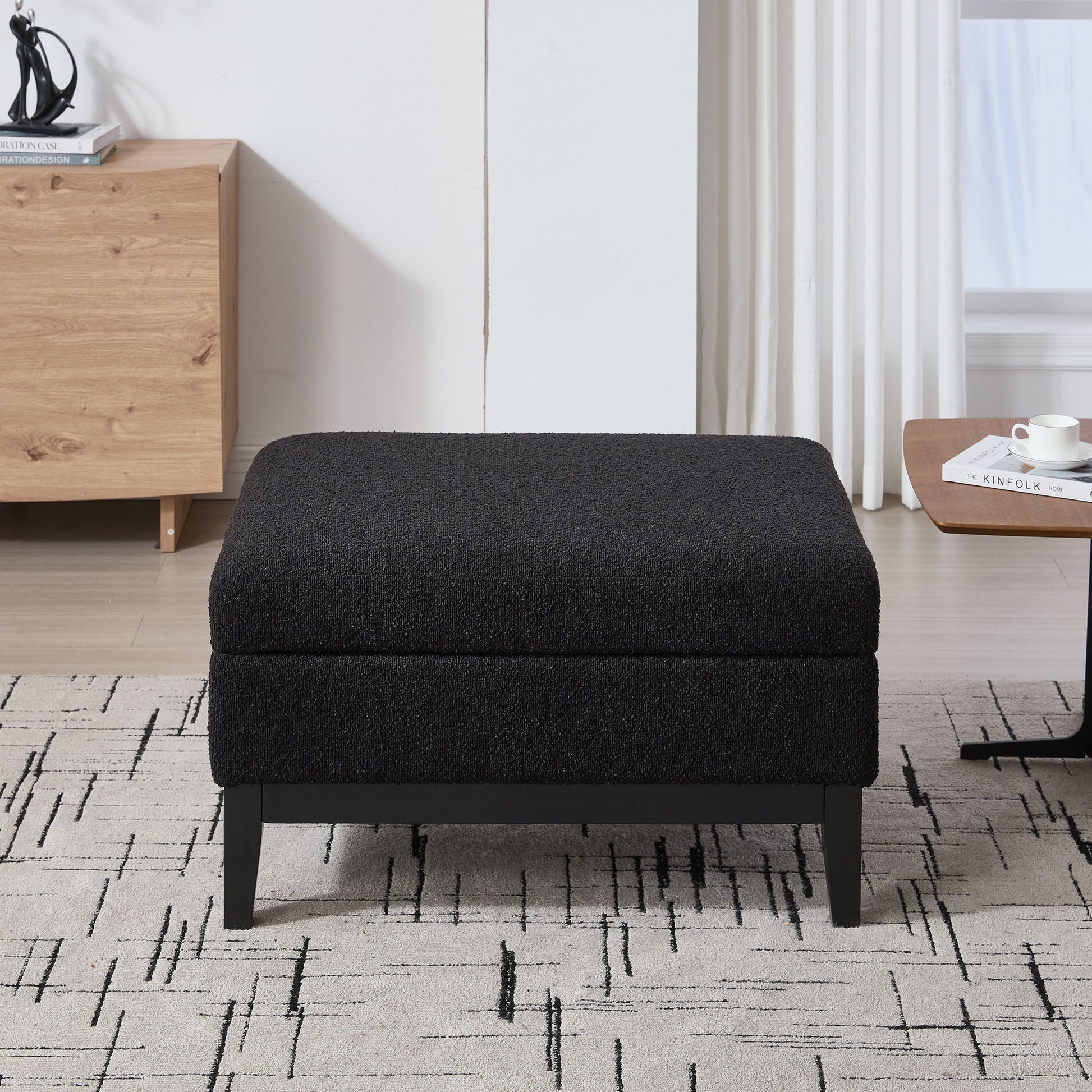 Upholstered Storage Ottoman With Reversible Lid Coffee Table With Rubberwood Legs Home Essentials