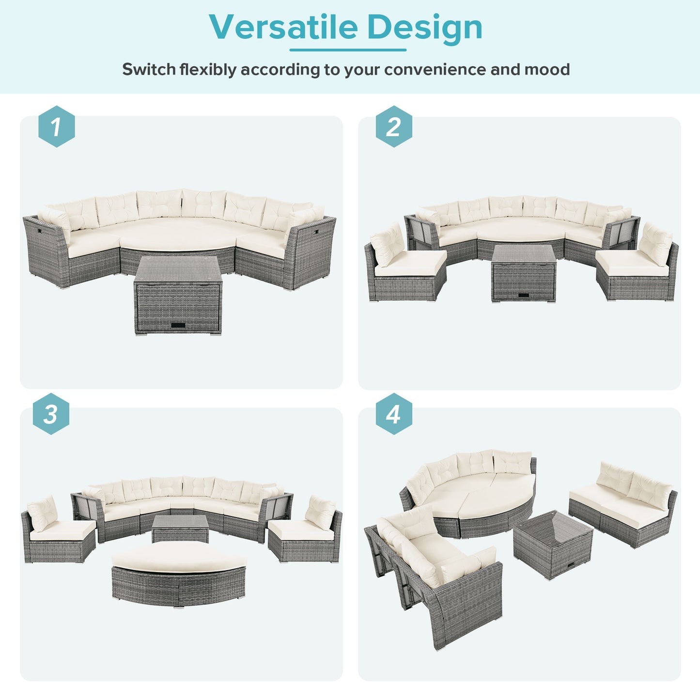Patio Furniture Set Outdoor Daybed Rattan Sectional With Cushions And Center Table Hearth and Haven