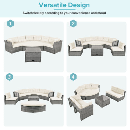 Patio Furniture Set Outdoor Daybed Rattan Sectional With Cushions And Center Table Hearth and Haven
