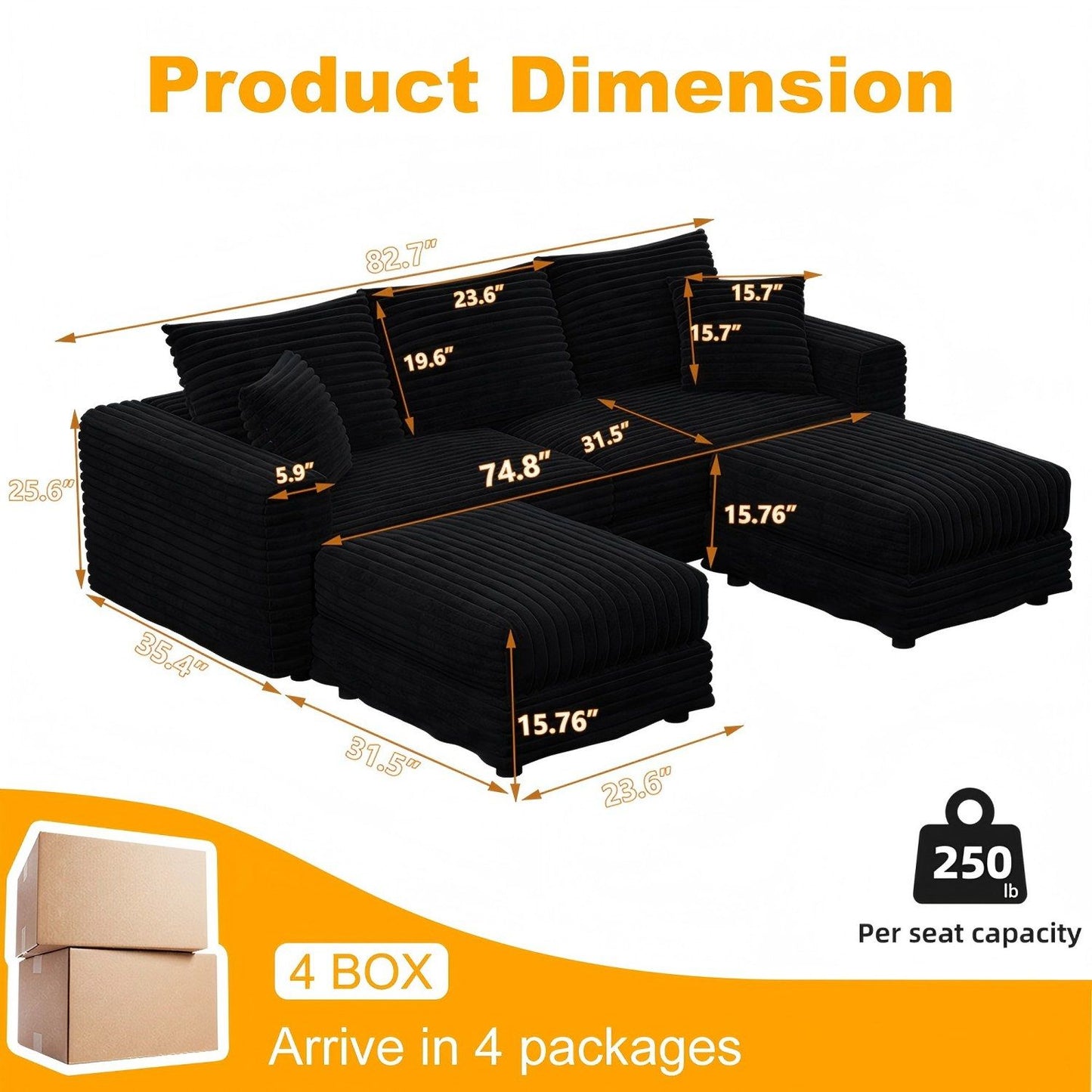 Convertible Deep Seat Sofa With Soft Pillows And Ottomans Home Essentials