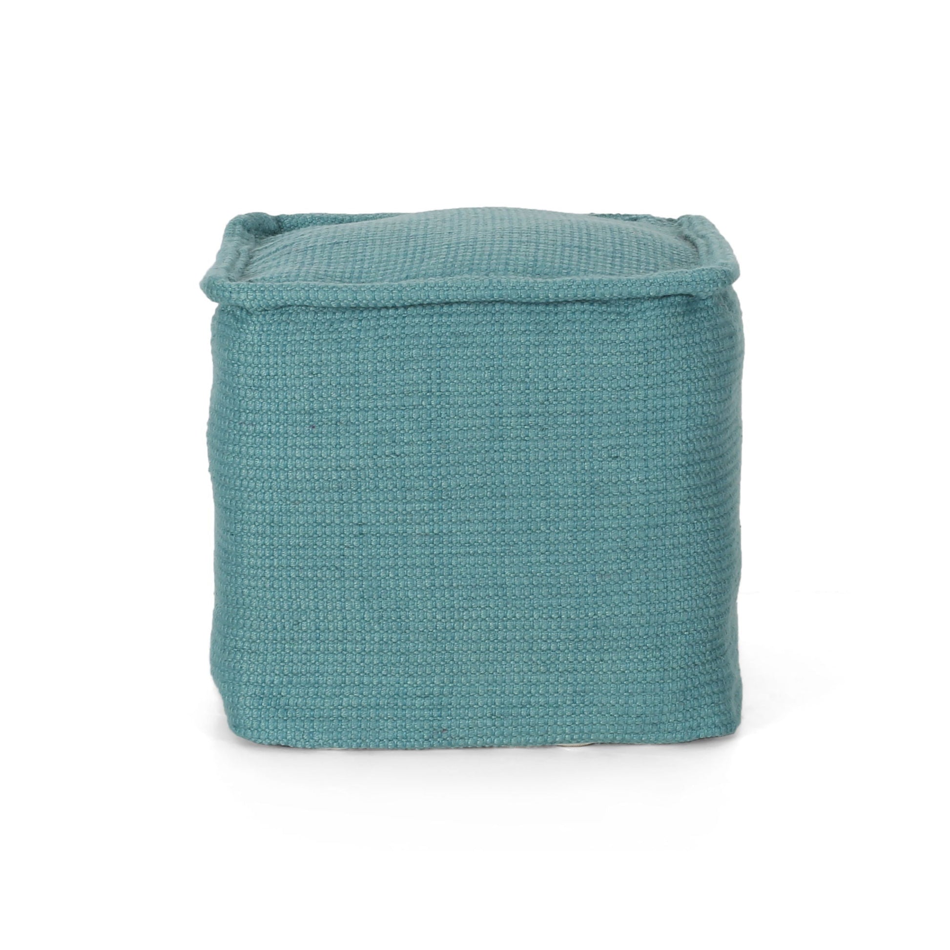 Hansolo - Yarn Square Pouf Ottoman Or Floor Cushion - Teal Home Essentials