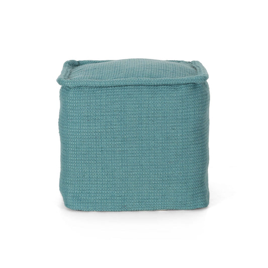 Hansolo - Yarn Square Pouf Ottoman Or Floor Cushion - Teal Home Essentials
