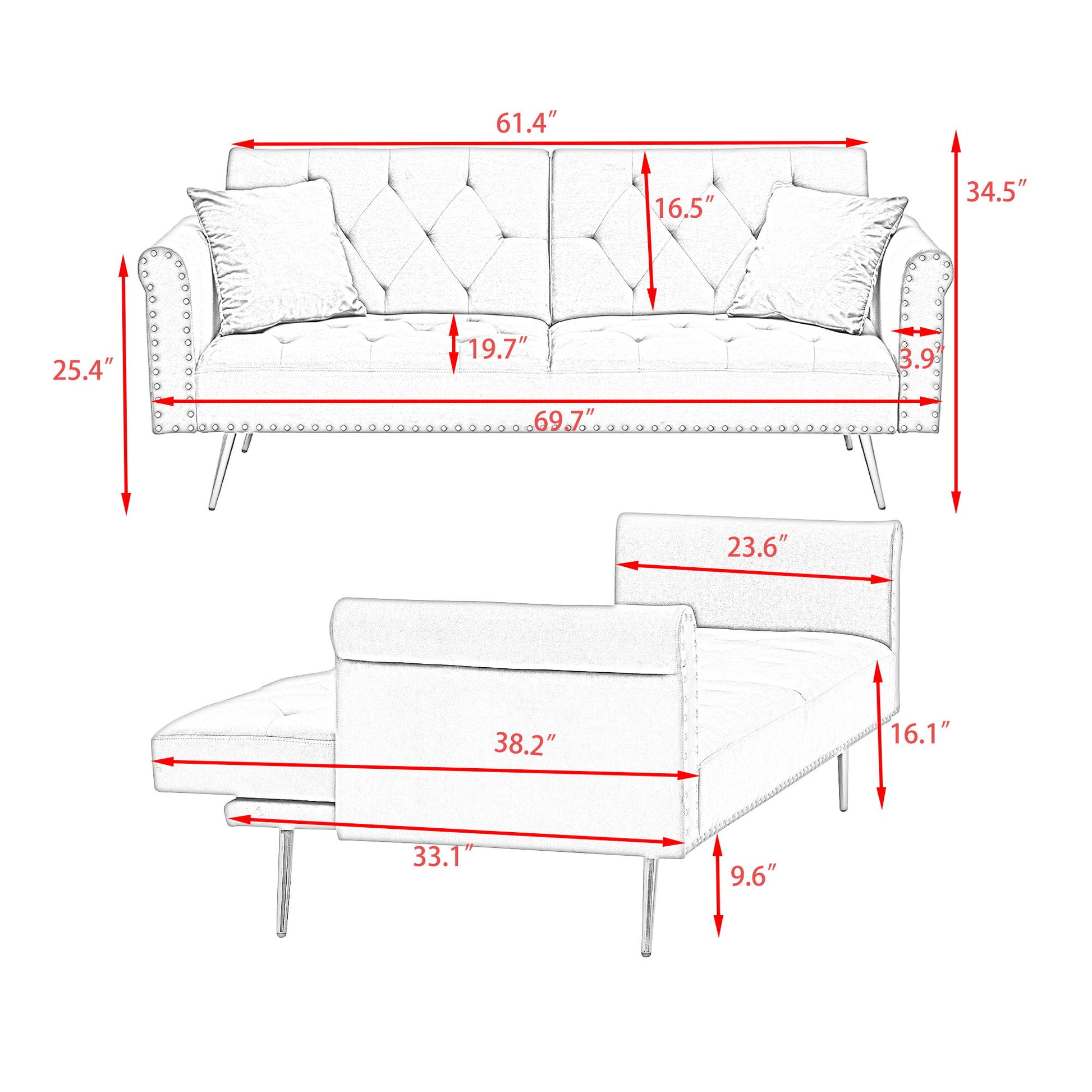 Luxurious Velvet Sofa Bed With Nail Head Trim And Matching Pillow Home Essentials
