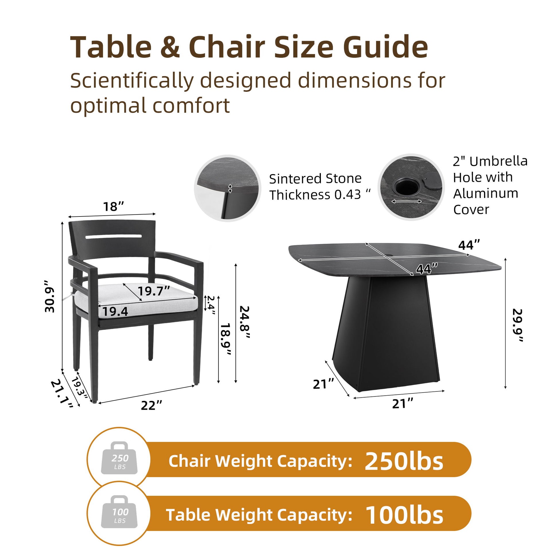 Outdoor Patio Dining Set, Squircle Dining Table, Dining Chairs With Sunbrella Cushions Life Outside