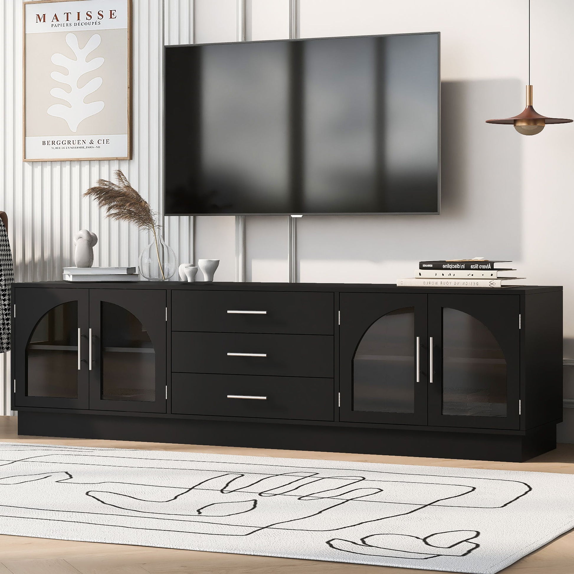 Modern Minimalist TV Stand, Entertainment Center Media Console Cabinet With Adjustable Shelves For Living Room Hearth and Haven