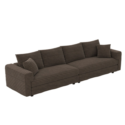 Plush Corduroy 4 Seat Sofa, Modern Comfy Upholstered Sofa Cloud Couch, Deep Seat Couches With Soft Pillows Home Essentials