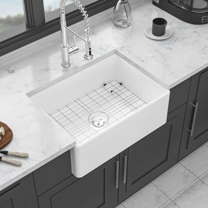Elegant Farmhouse Apron Front Ceramic Single Bowl, Kitchen Basin Daily Nest