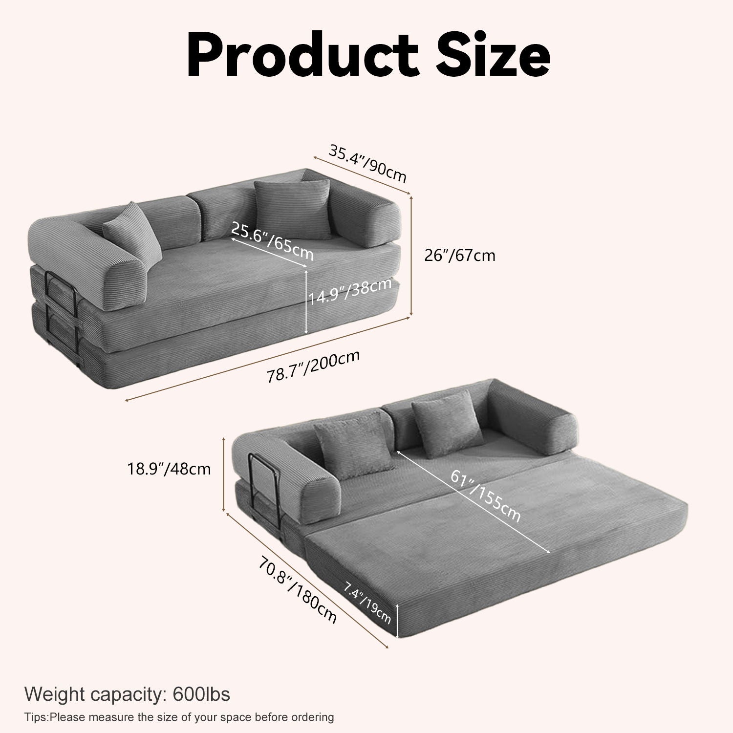 Convertible Sofa Bed With Removable Pillows Home Essentials