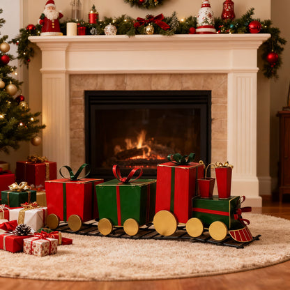 Festive Train Decor With Gift Shaped Carriages - Red Noble House