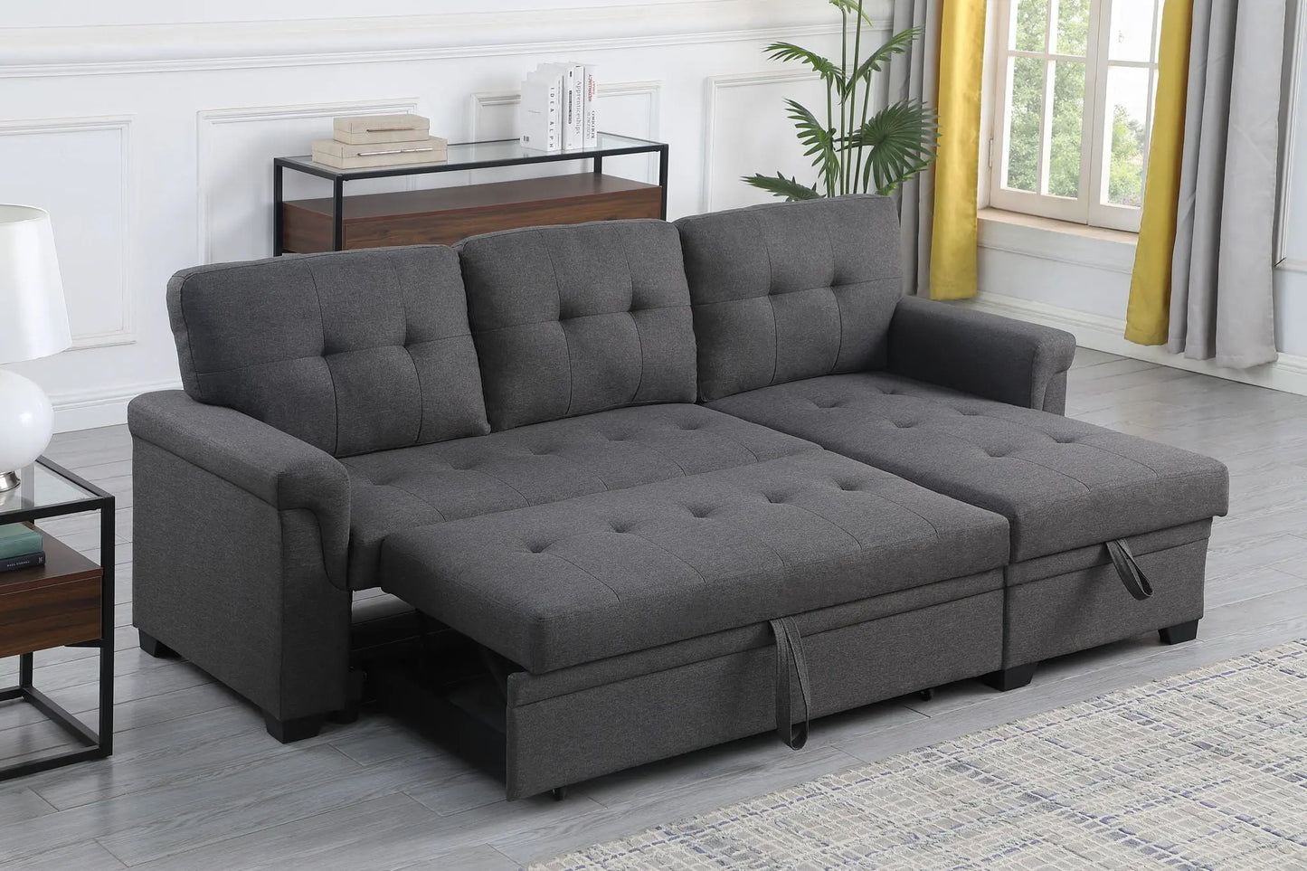 Lucca - Linen Reversible Sleeper Sectional Sofa With Storage Chaise Lilola Home