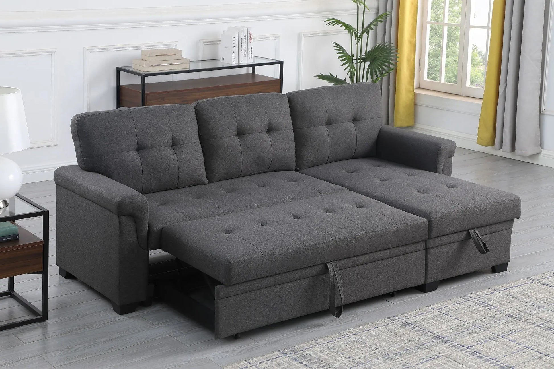 Lucca - Linen Reversible Sleeper Sectional Sofa With Storage Chaise Lilola Home