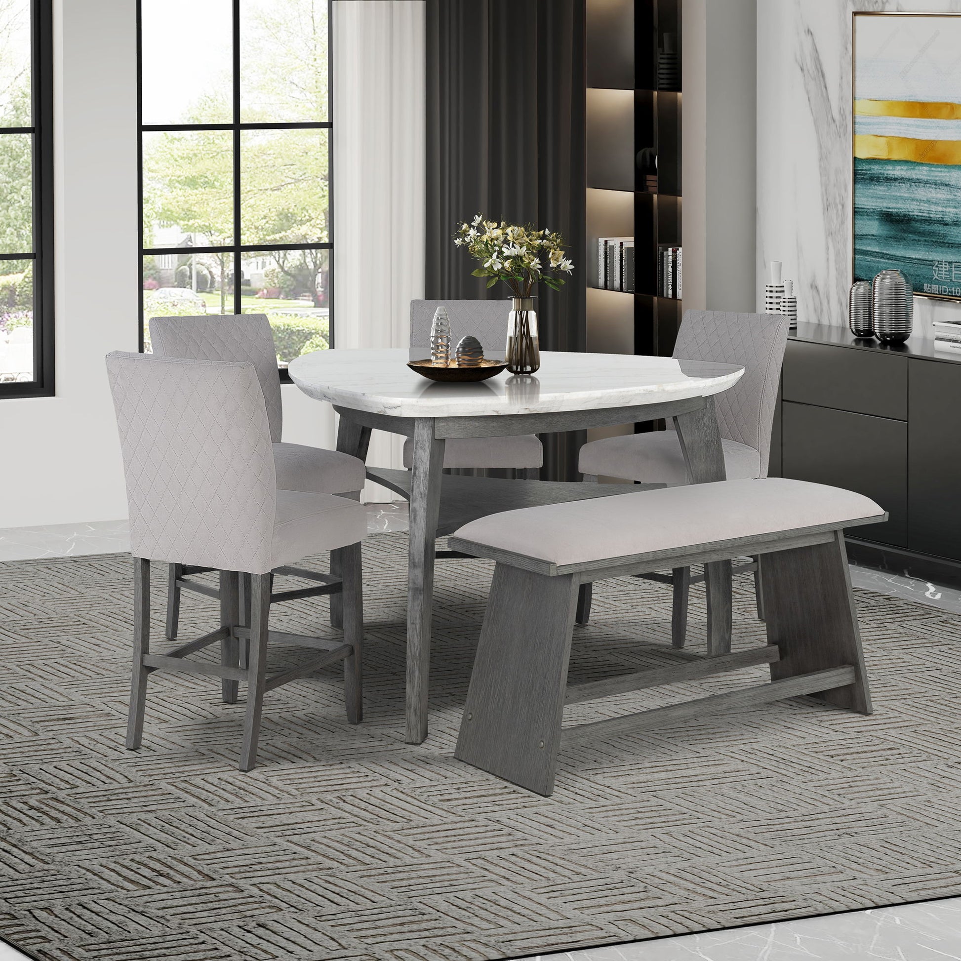 Jasmine - Bar Table With Arched Legs And Marble Top, Triangular Shape - Gray Global Furniture USA