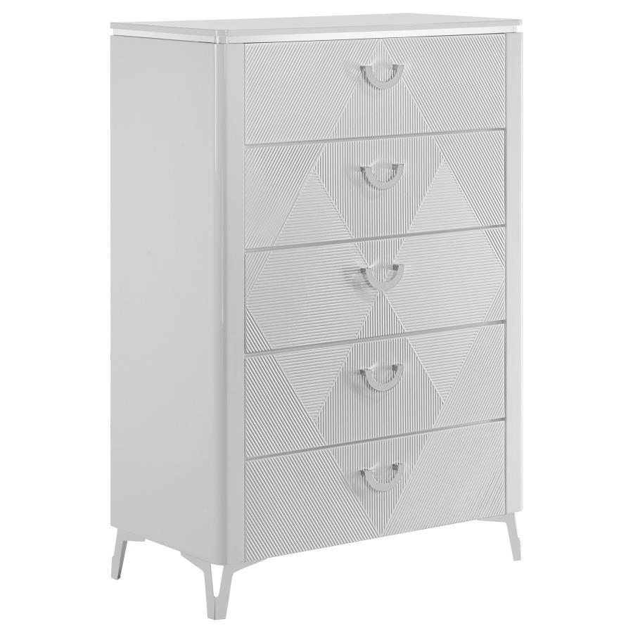 Cassia - 5-Drawer Bedroom Chest Of Drawers - White High Gloss Coaster Fine Furniture