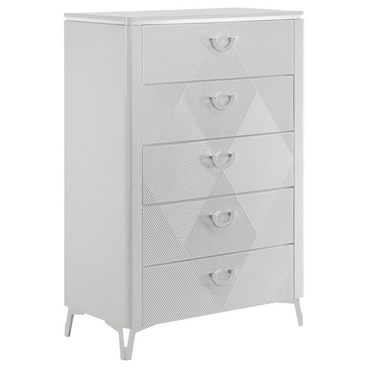 Cassia - 5-Drawer Bedroom Chest Of Drawers - White High Gloss Coaster Fine Furniture