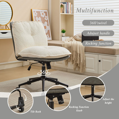 Oversize Seat Cirss Cross Chair With Wheels, Elegant Design Computer Chair, Adjustable Height 360 Degree Rolling Swivel Home Office Chair For Small Space, Dressing Room, Living Room