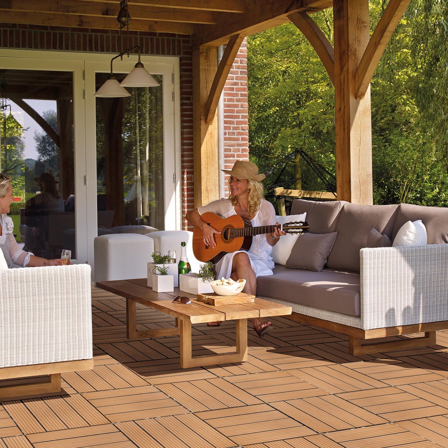 Plastic Interlocking Deck Tiles, Patio Flooring Outdoor Waterproof All Weather Use Daily Nest