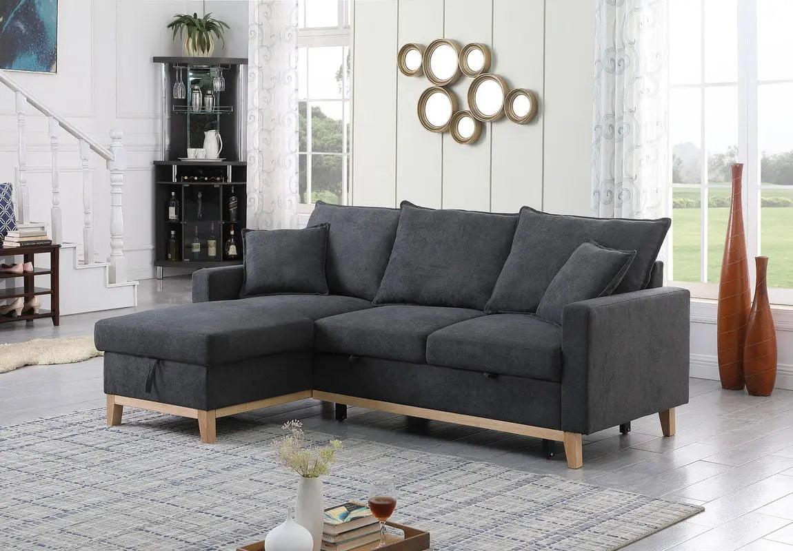 Colton - Reversible Sleeper Sectional Sofa With Storage Chaise - Dark Gray Lilola Home