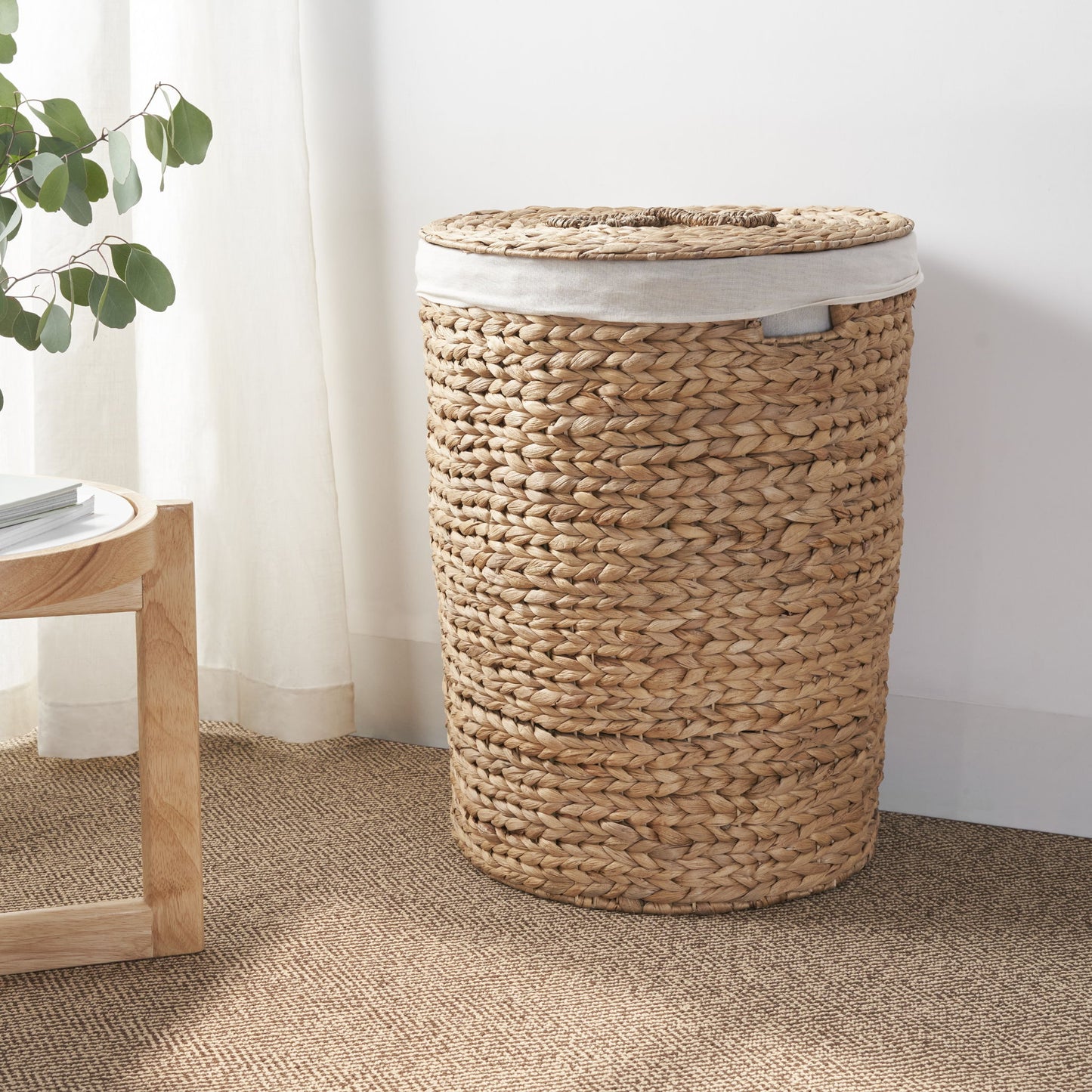 Ludmilla Round Tall Water Hyacinth Woven Wicker Laundry Hamper With Lid - For Clothes, Canvas, Toys And Book Storage With Removable Liner - 18" X 18" X 23" - Natural Brown Daily Nest