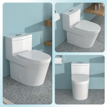 1 Piece Toilet For Bathroom, Dual Flush 1.24 / 1.43 Gpf, Soft Closing Seat - White Daily Nest