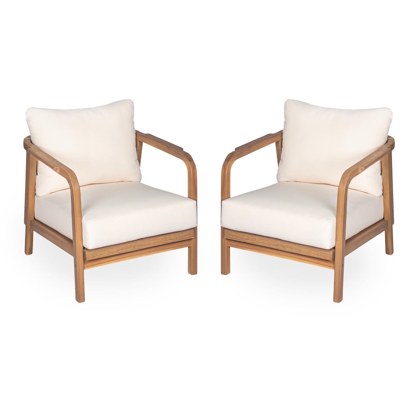 Outdoor Lounge Chair With Woven Backrest, Solid Wood Frame, Comfortable Cushions Noble House