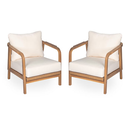 Outdoor Lounge Chair With Woven Backrest, Solid Wood Frame, Comfortable Cushions Noble House