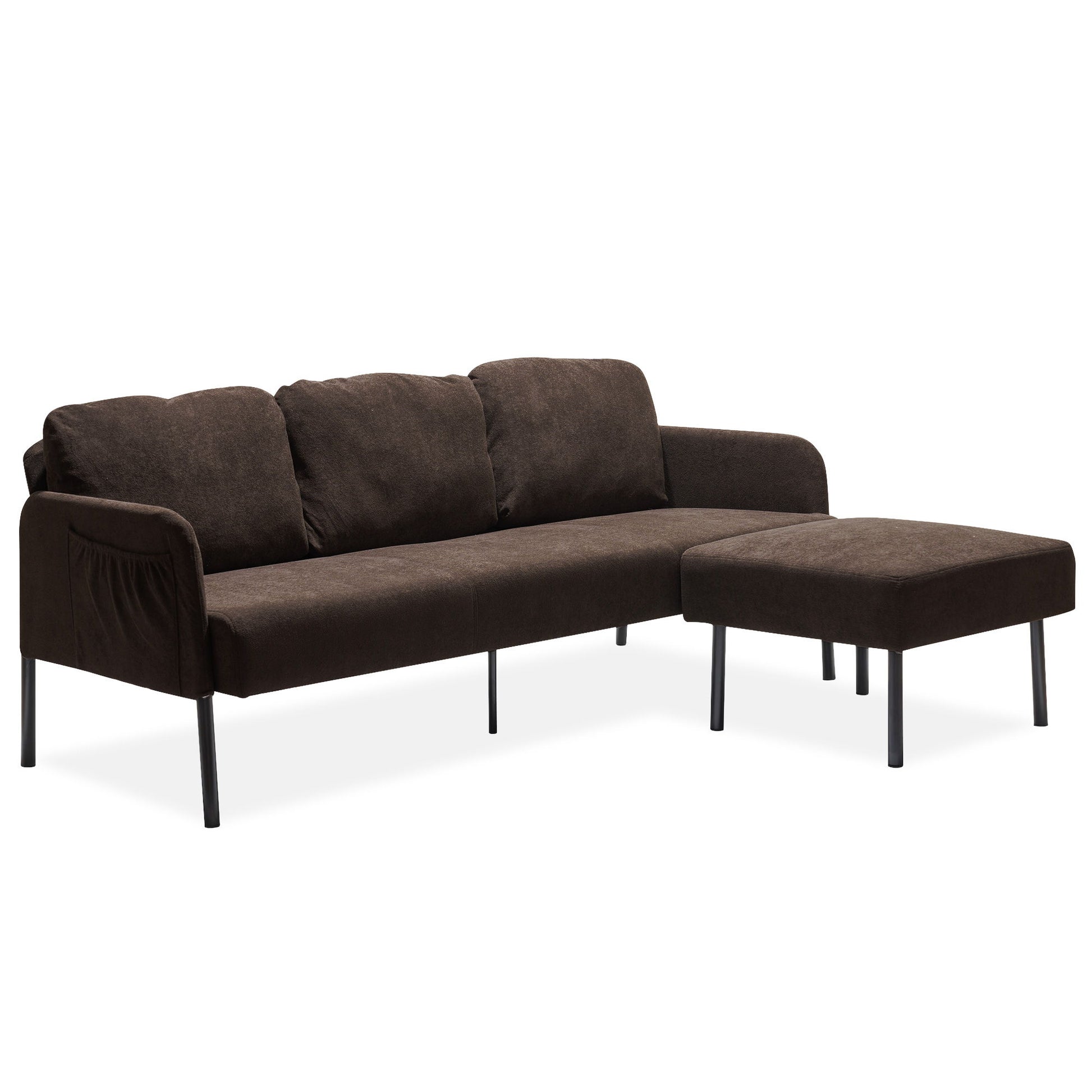 Modern L Shaped 3 Seater Sofa With Ottoman, Upholstered Couch For Small Spaces Home Essentials