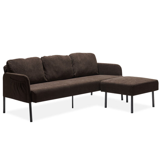 Modern L Shaped 3 Seater Sofa With Ottoman, Upholstered Couch For Small Spaces Home Essentials