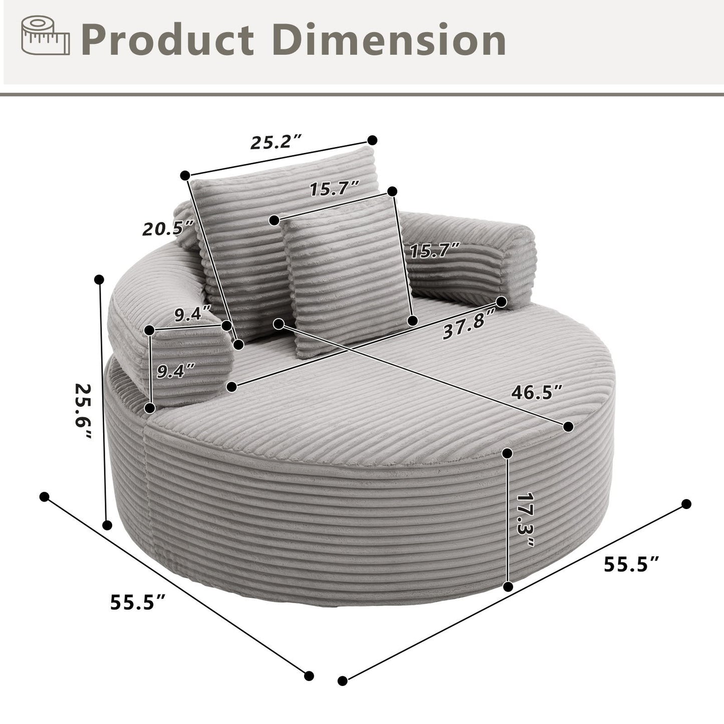 Round Sofa Bed With 3 Pillows For Living Room Home Essentials